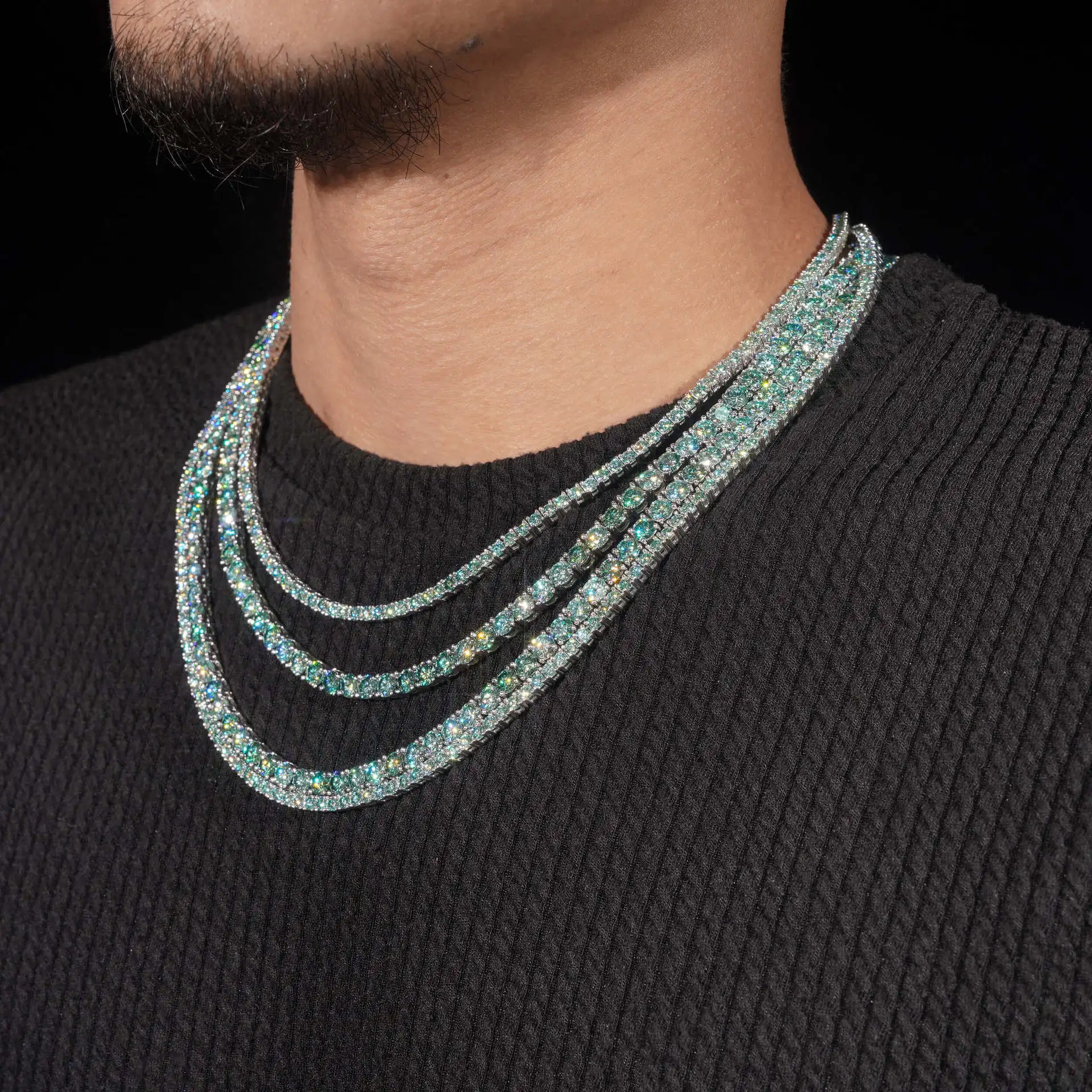 

Ювелирные изделия в стиле хип-хоп, новый стиль, серебро 925 пробы, 3 мм, 4 мм, сине-зеленый цвет, теннисная цепочка с муассанитом, высокое качество, ожерелье на заказ для мужчин