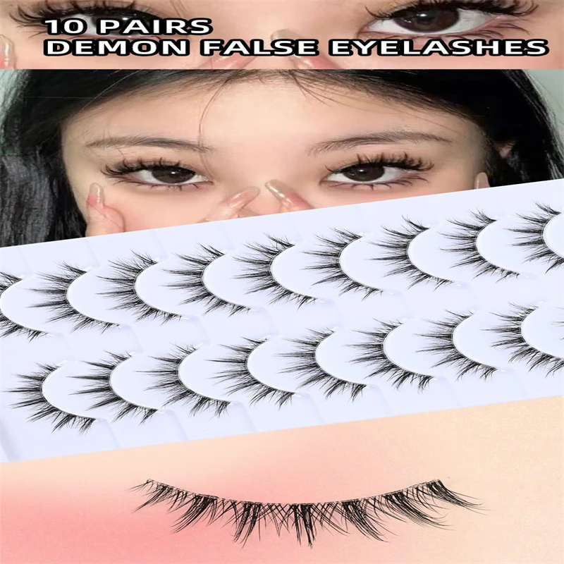 One-piece false lashes with hard tips naturally thick and dense COS makeup style - Little Devil Ideal for beginners