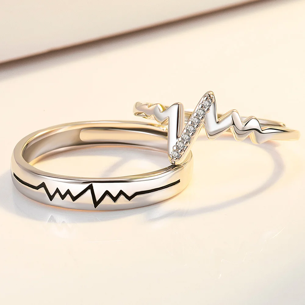 Real 925 Stelring Silver Women's Couple Jewelry Fashion Electrocardiogram Crystal Ring For Men XY0379