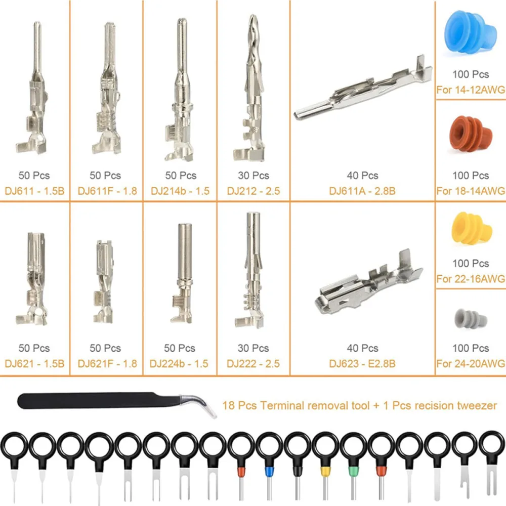859pcs pin terminals wire connectors male and female crimping pins terminal automotive electrical pin connector disassembly tool