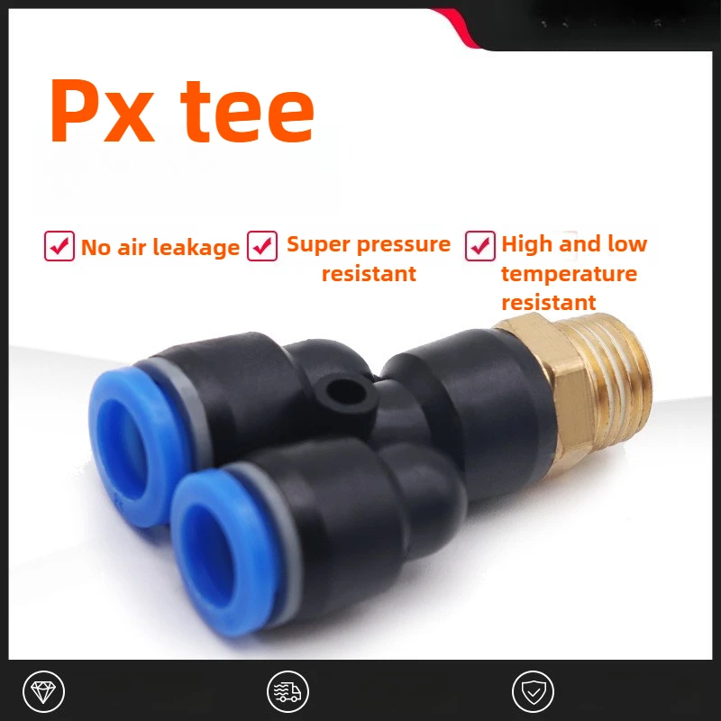 PX Threaded Y-Type Pneumatic Tee Fittings - Equal Diameter Quick Connect Couplers for Air Hose Systems
