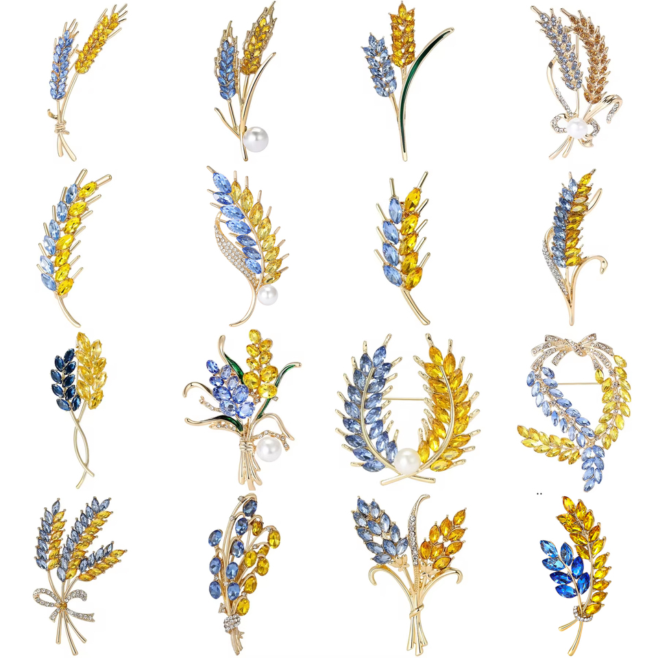  Trendy Rhinestone Wheat Ear Brooches for Women Ukrainian Wheats Pins Enamel Plant Badges Office Party Friend Gifts Accessories 
