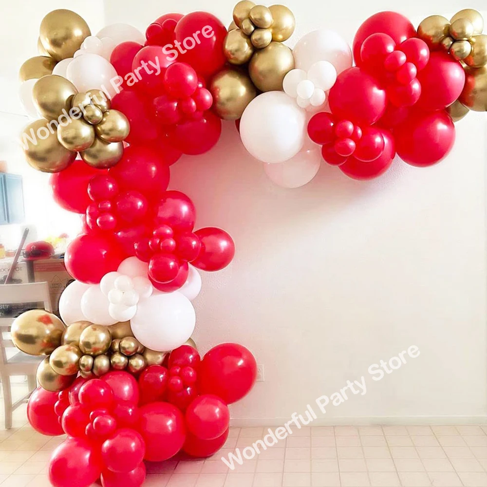 142Pcs Red White Balloon Kit Arch Garland Metallic Gold Balloons Baby Shower Anniversary Wedding Birthday Party Christmas Decor