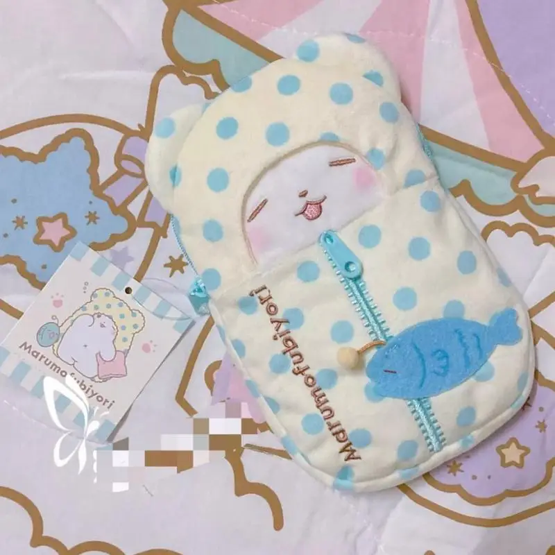 Kawaii Sanrio Marumofubiyori Plush Pencil Case Anime Cartoon Sleeping Bag Bear Stationery Bag Student Desktop Storage Girl Gifts