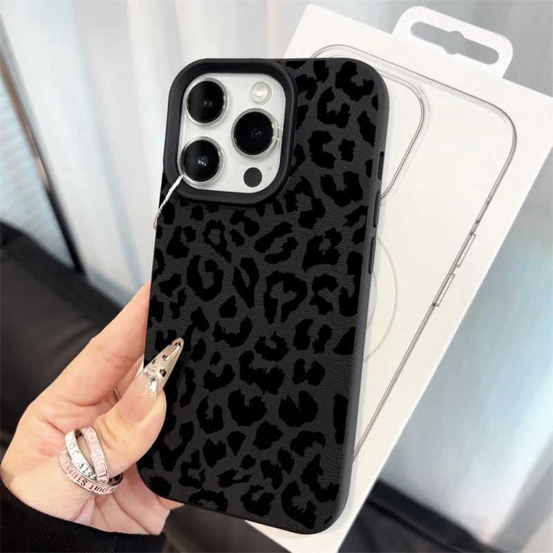 Coques en silicone pour iPhone 17 15 14 16 Pro Max Plus, étui de luxe minimaliste noir imprimé léopard pour iPhone 13 15 12 11 8 XS XR