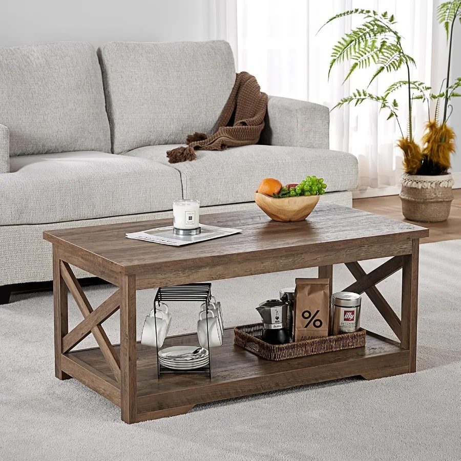AMERLIFE 3Piece Farmhouse Table Set Includes Coffee Table Two End Tables Side Table with Charging Stationd USB Ports for Living