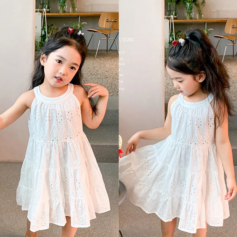 Summer Toddler Girl Dress Sleeveless Cotton Kids Casual White Dress Solid Slip Dresses for Girls Fashion Girls Clothing