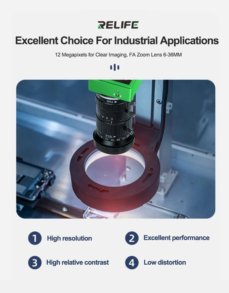 RELIFE MB1 HD Industrial-Grade Camera Lens 12 Megapixels for Clear lmaging Multi-Sensor Compatibility Industrial Camera Lens