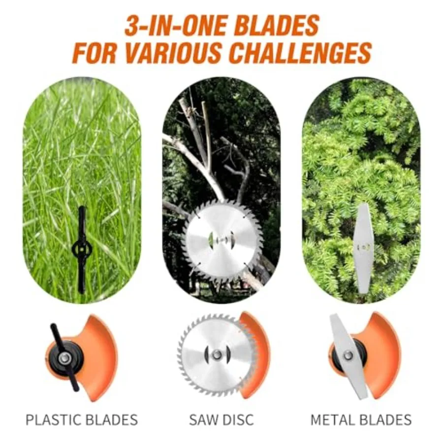 เครื่องตัดหญ้าไร้สาย 21V พร้อมล้อ สำหรับดูแลสวนและสนามหญ้า 3-in-1 เครื่องตัดหญ้าแบบแปรง/เครื่องตัดหญ้าแบบสาย/เครื่องตัดหญ้า