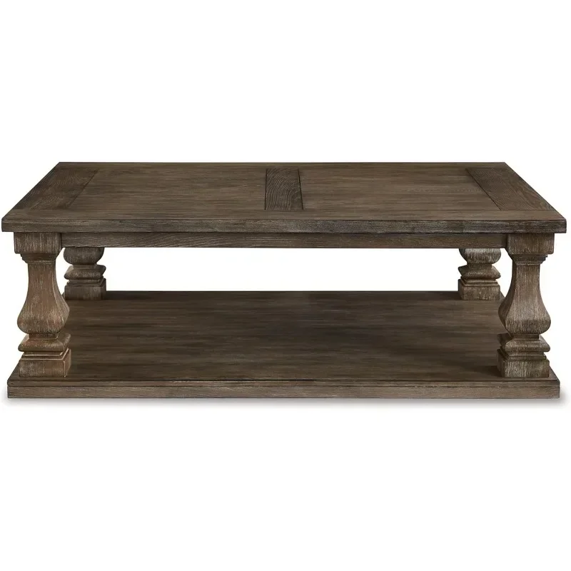 Farmhouse Coffee Table with Weathered Gray Finish  RECTANGULAR COCKTAIL TABLE