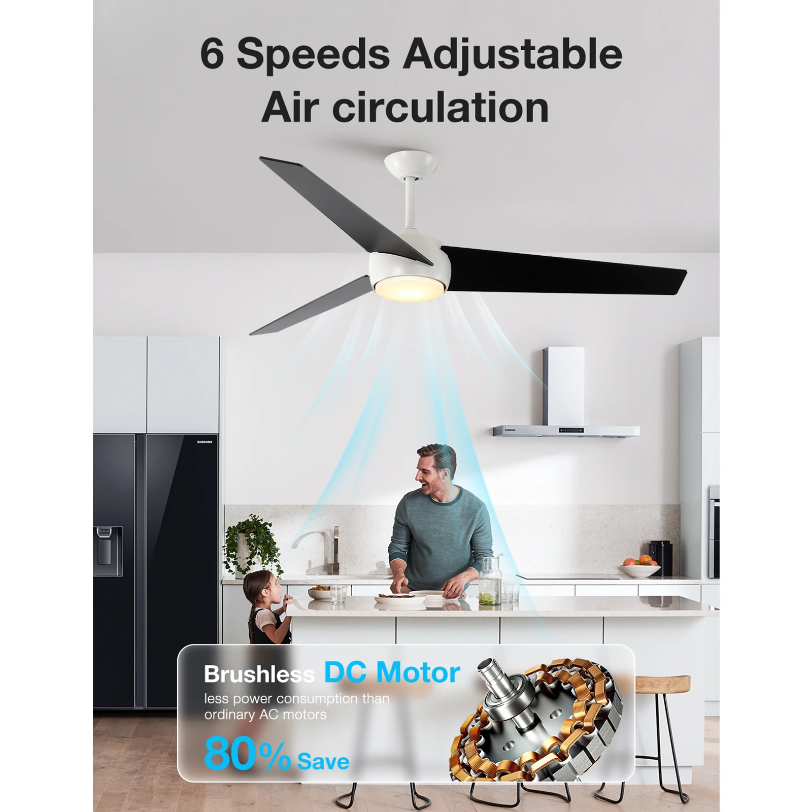 مراوح سقف 60 بوصة (3 شفرات) مزودة بإضاءة وجهاز تحكم عن بعد