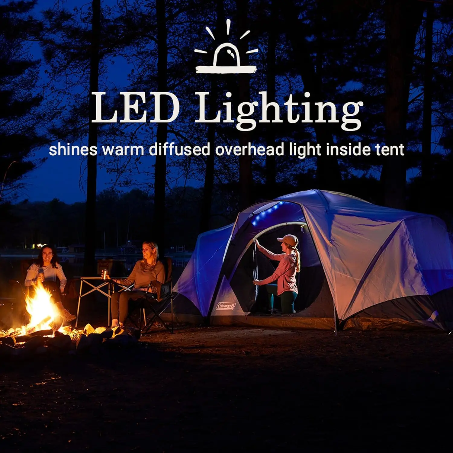 Camping Tent with LED Lights, Weatherproof 4/8 Person Family Tent Includes Pre-Attached Poles, Rainfly, Carry