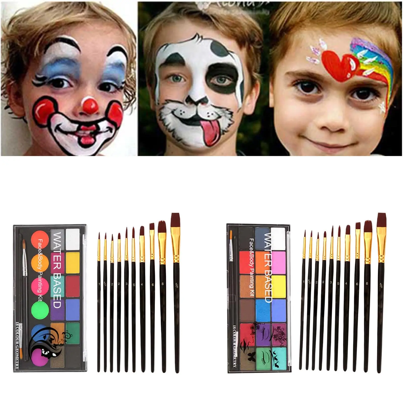 Fun Face Paint Palette W/ Makeup Brush Party Christmas Facepaint Kids