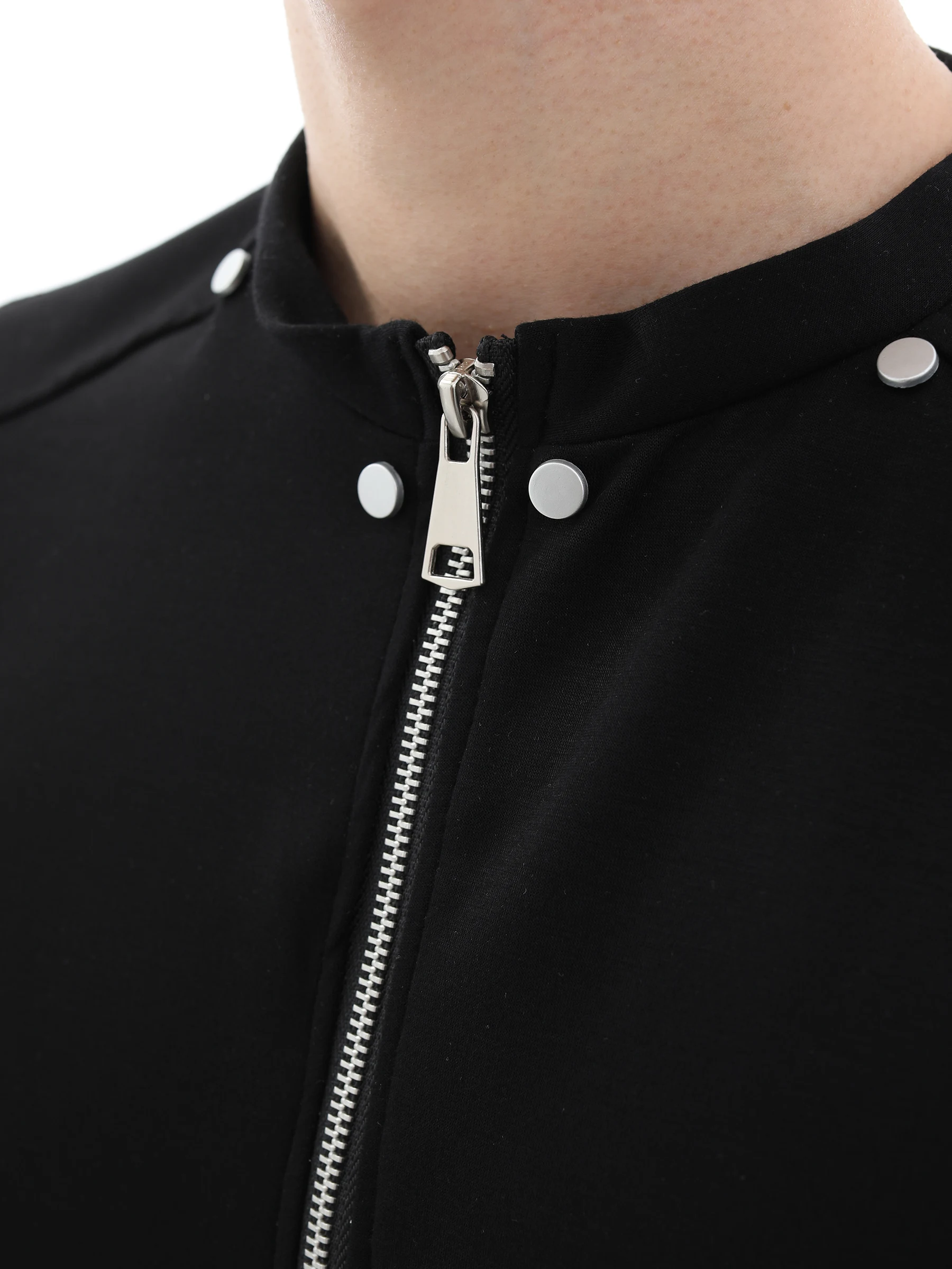 Men's 2025 Summer New Loose Tops High Street Niche Design Rivet Half Zipper Short-sleeve T-shirts Shoulder Pads Solid Color Tees