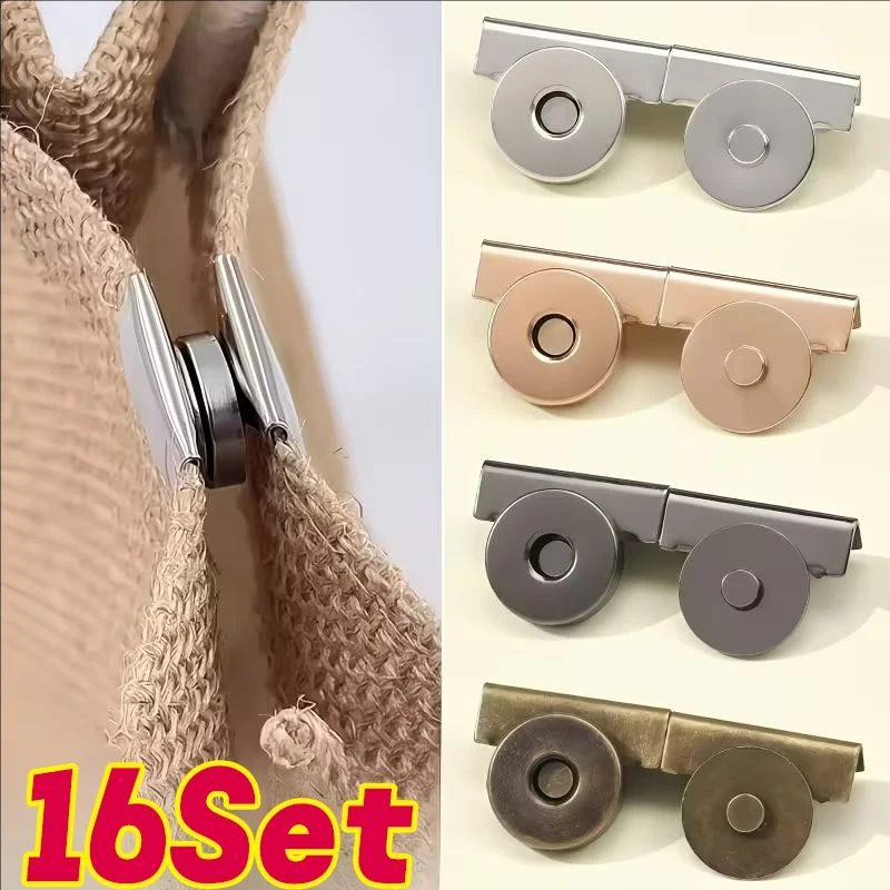 16sets Bag Metal Magnetic Buckle Set Solid Not Sewing Clasp Clothes Lightweight Magnet Button Handbag Buckles Bag Accessories