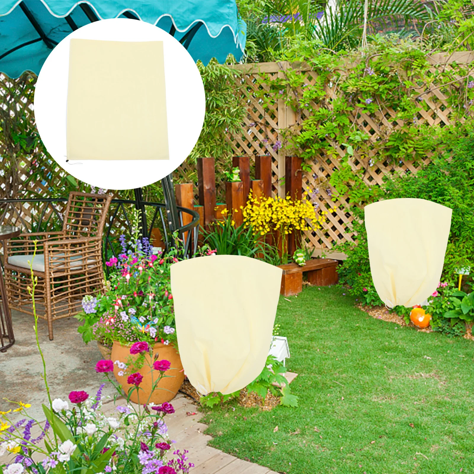

2Pcs Frost Plant Covers Non-Woven Fabric Winter Protection for Outdoor Garden Plants Freeze Proof Wind Rain Resistant Adjustable