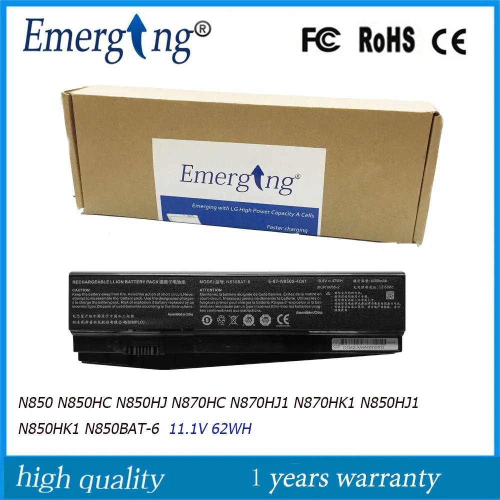 Bateria do Portátil para Clevo N850 N850hc N850hj N870hc N870hj1 N870hk1 N850hk1 11.1v N850bat6 62wh Novidades