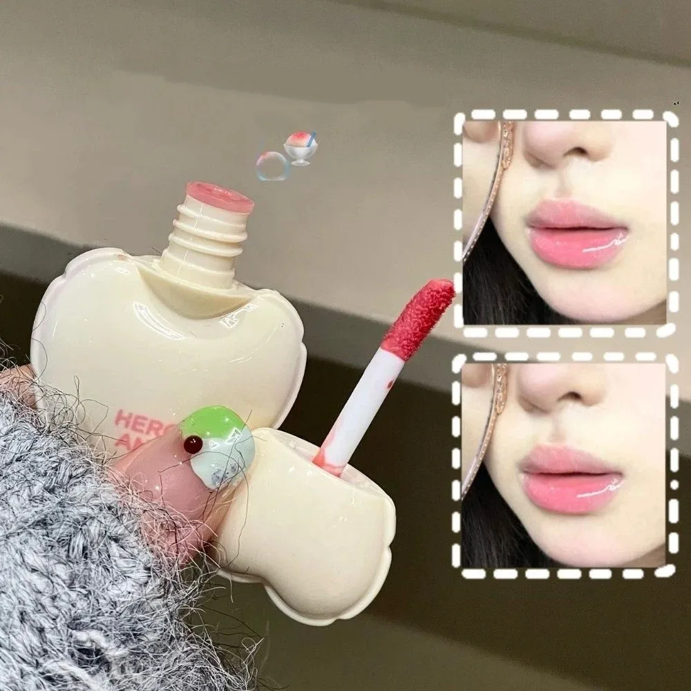 2-em-1 forma de amor mancha labial espelho suculento brilho labial brilhante duradouro tulipa rosa lábio bochecha uso diário