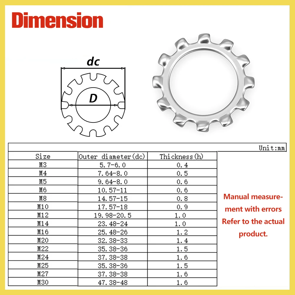 304 Stainless Steel External Tooth Star Lock Washers M2.5 M3 M4 M5 M6 M8 M10 M12 M14 M16 M18 M20 M24 M27M30 Lock Gasket 5-100pcs