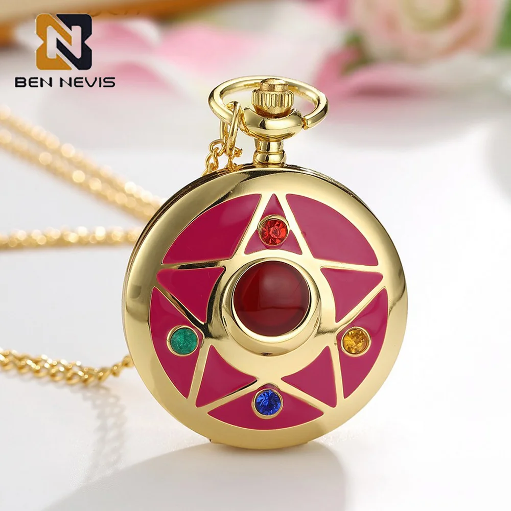 BENNEVIS Sailor fob watch Moon Anime Sakura Quartz Pocket Watch necklace Chain Star Fan Collection Relogio DeBolso