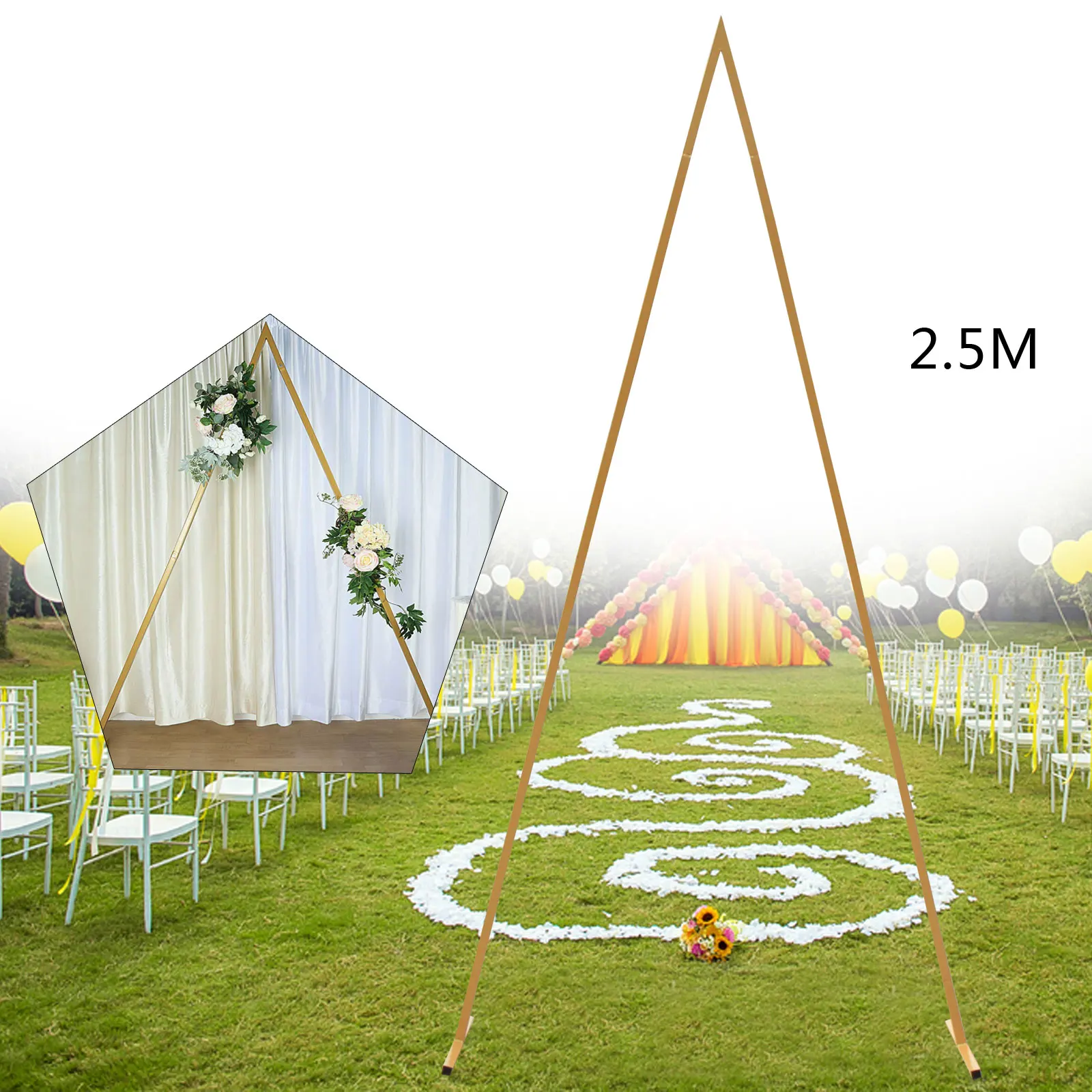 

Wedding Arch Backdrop Stand 8Ft Gold Triangle Metal Balloon Frame Party Decoration