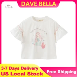 Dave Bella Casual Short Sleeve Cotton T-Shirt for Gilrs Cartoon Printed Kids Summer Tees Children White T-Shirt Top DK2240938