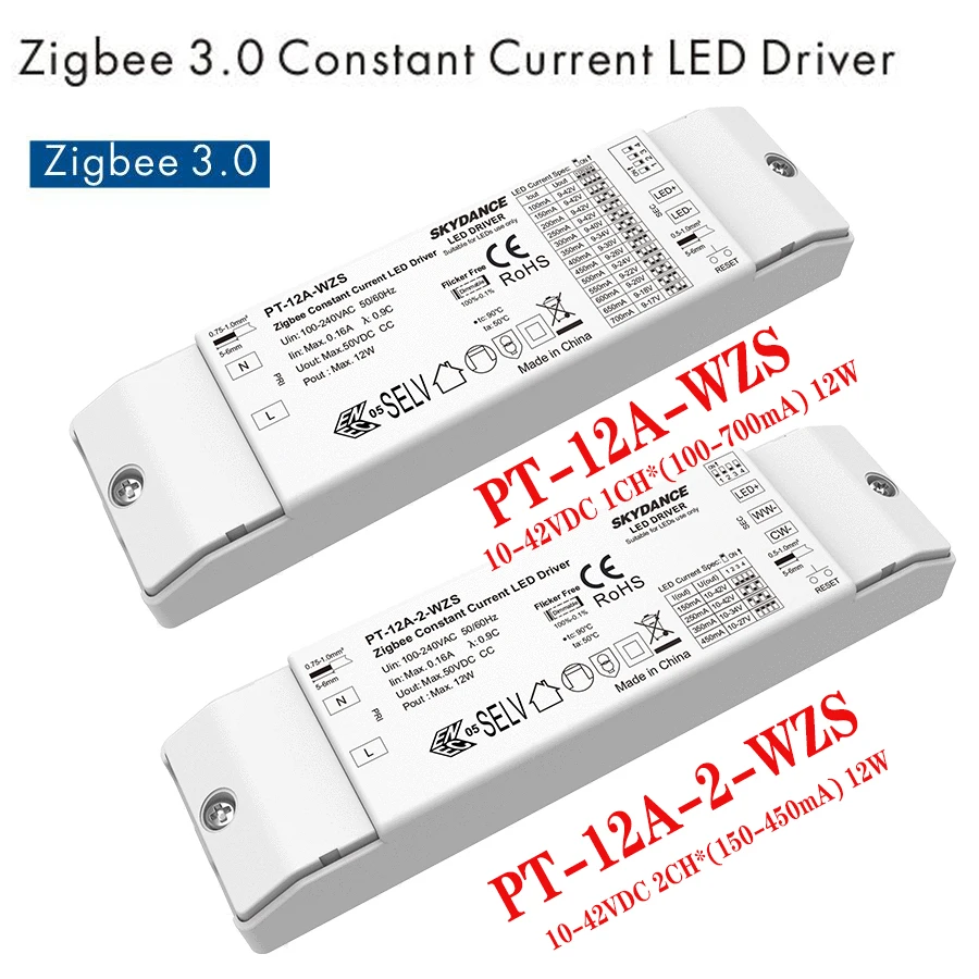10-42VDC 12W Zigbee 3.0 Constant Current LED Driver 100-700mA/ 2x(150~450)mA for Downlight Spotlight And Decorative Applications