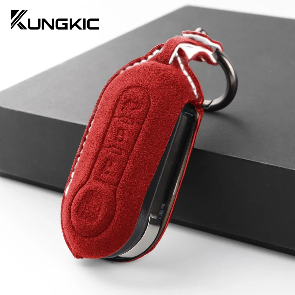 

Italy Super Suede Car Key Case Shell For Abarth 595 2012-2020 2021 2022 2023 2024 Fiat 500 2008-2024 Interior Trim Accessories