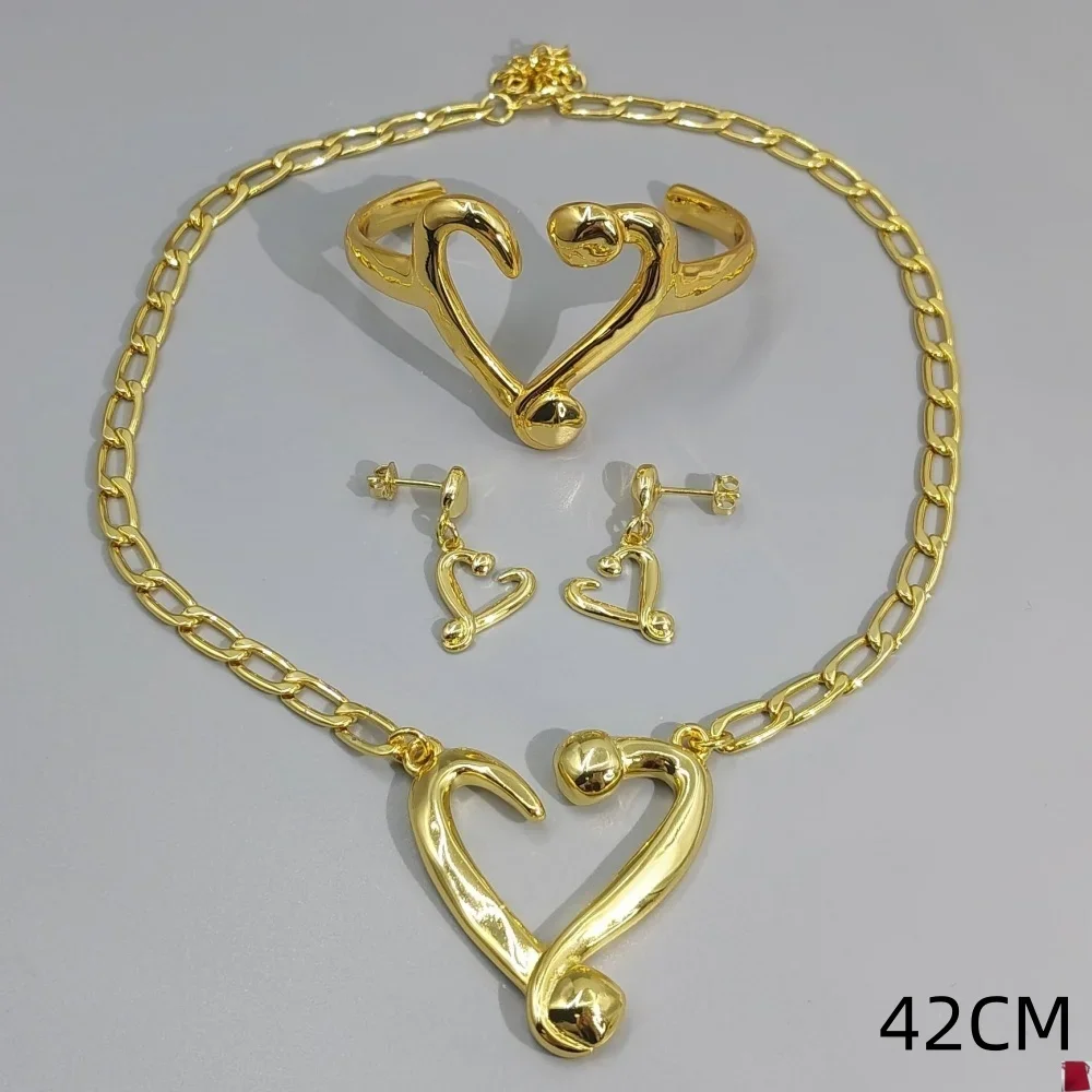 2026 Spanish Trendy Ins Style Gold Silver Heart Shaped Jewelry Three Piece Party Gift Set