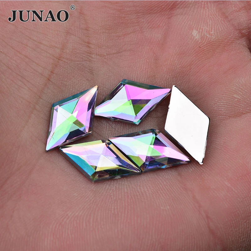 JUNAO 100Pcs 11*18mm Clear Rhombus Shape Rhinestones Flatback Acrylic Crystal Stones Applique For Jewelry Making Decoration