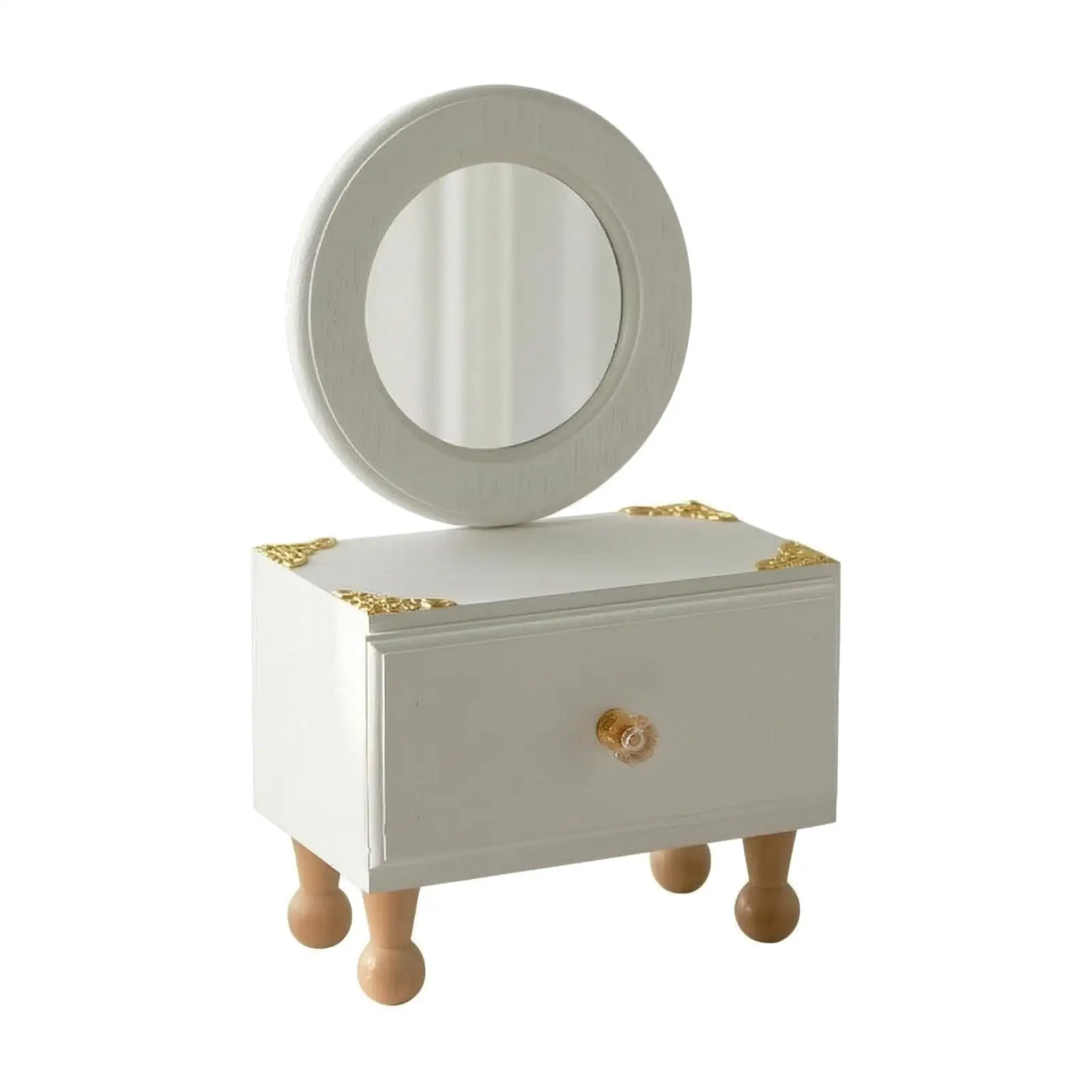Polished Wood Jewelry Organizer Mirror Box with Legs for Small Accessories Storage Vanity Dressing Table Gift