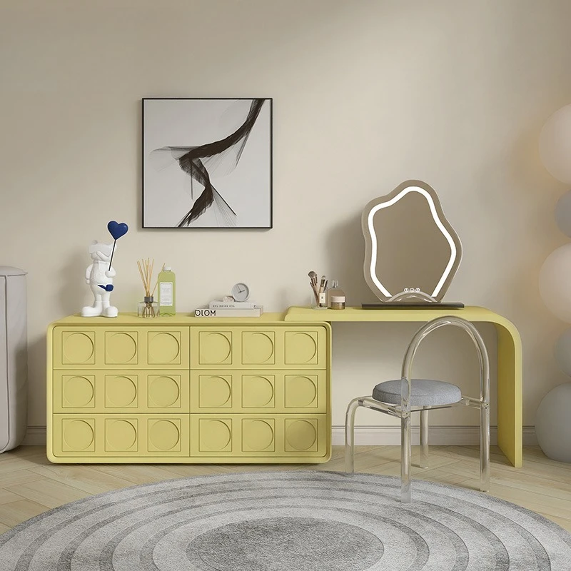 خزانة صدر إيطالية بسيطة قابلة للسحب، طاولة مكياج مدمجة من الخشب الصلب، خزانة تخزين زاوية صغيرة للشقة #3