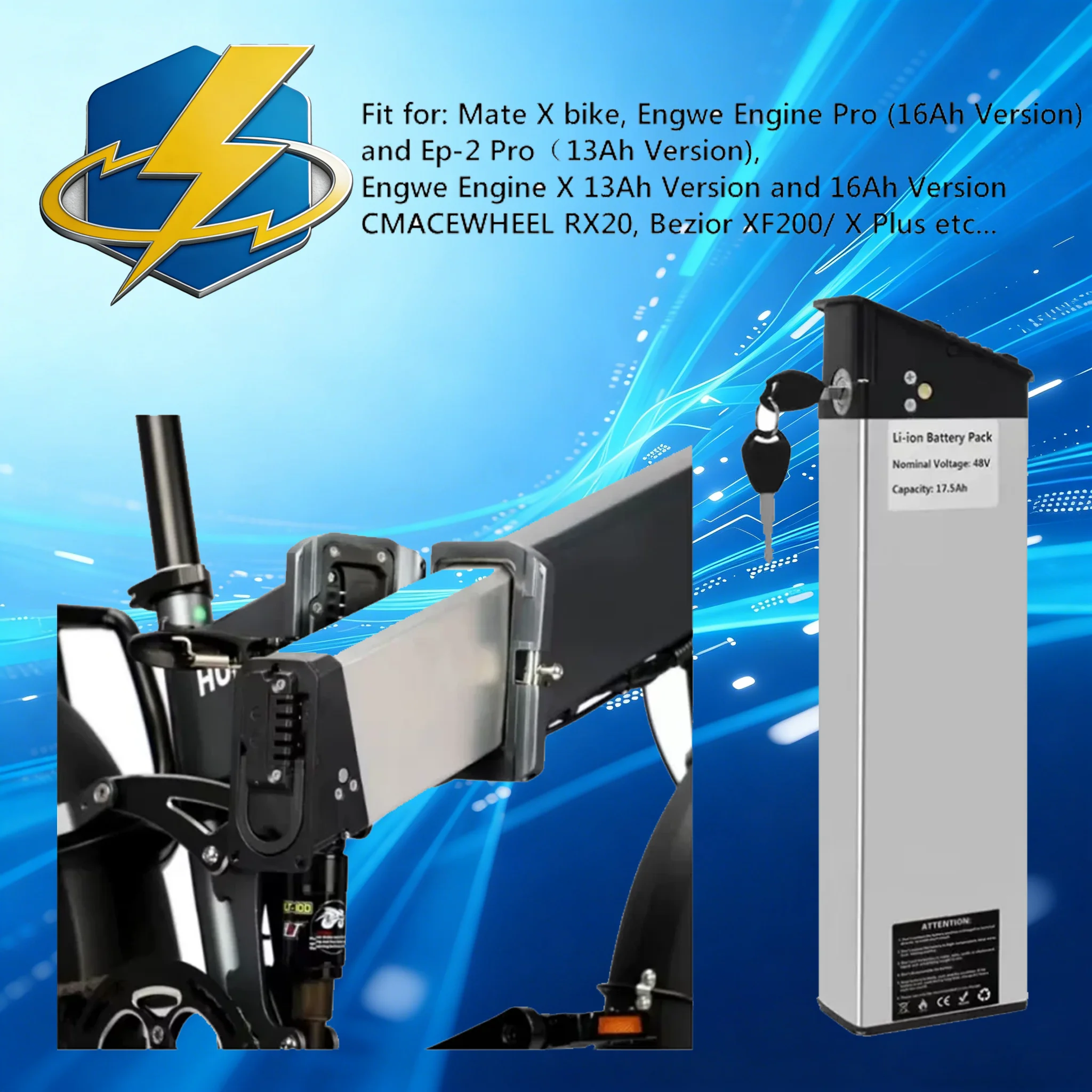 

Запасная батарея JULI DCH 009 48V 17Ah 15Ah 13Ah для электровелосипедов Engwe EP 2 Pro, Engine Pro, MATE X 2022 года выпуска