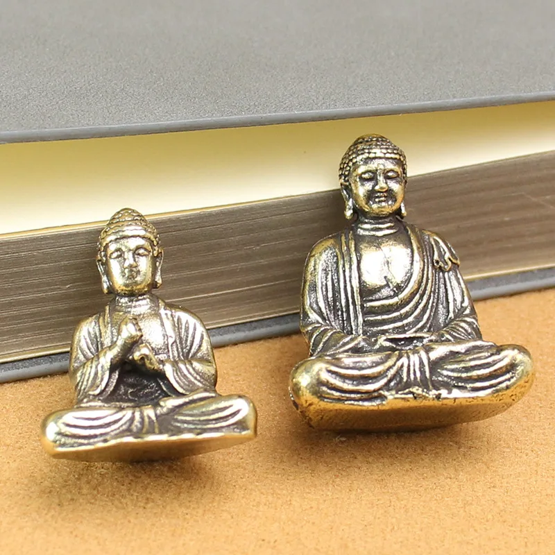 Retro Pure Brass Tathagata Small Seat Buddha Miniatures Office Living Room Car Home Decoration Accessories Festivals Gifts