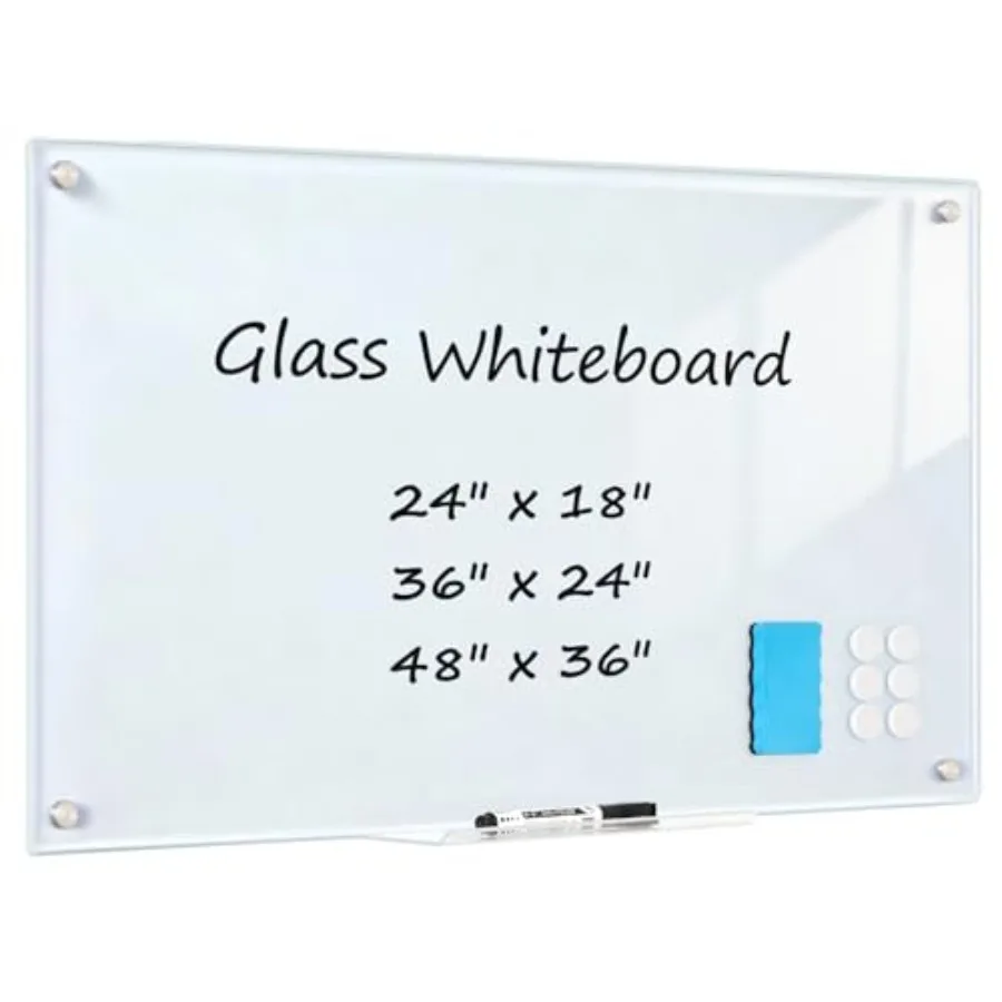 

Магнитная стеклянная доска для сухого стирания 36" x 24" из закаленного стекла, настенная, белая доска для дома, офиса, школы, 1 акриловая пленка
