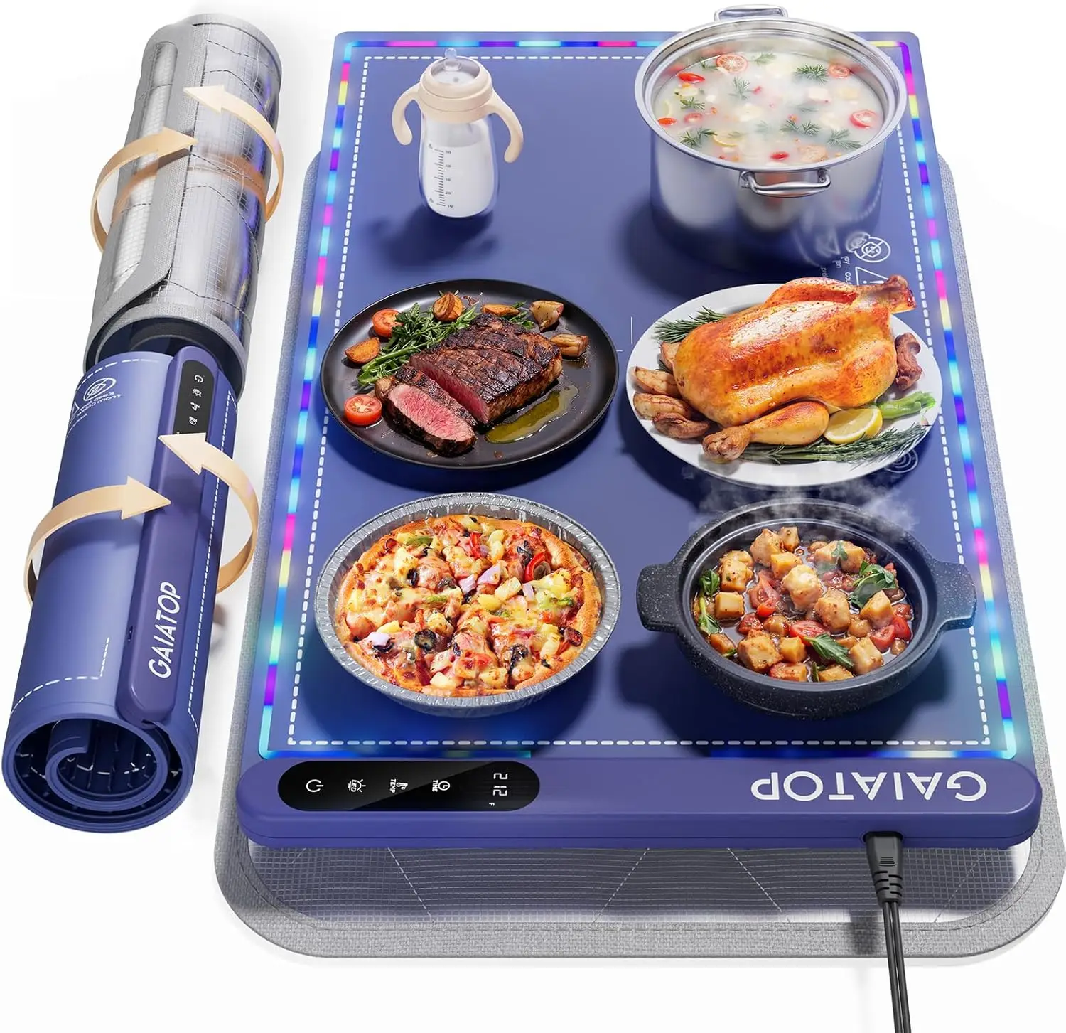 

Коврик для подогрева еды с подставкой и подсветкой, коврики для подогрева пищи на столешницу, 6 уровней температуры, 6 настроек таймера, полный комплект