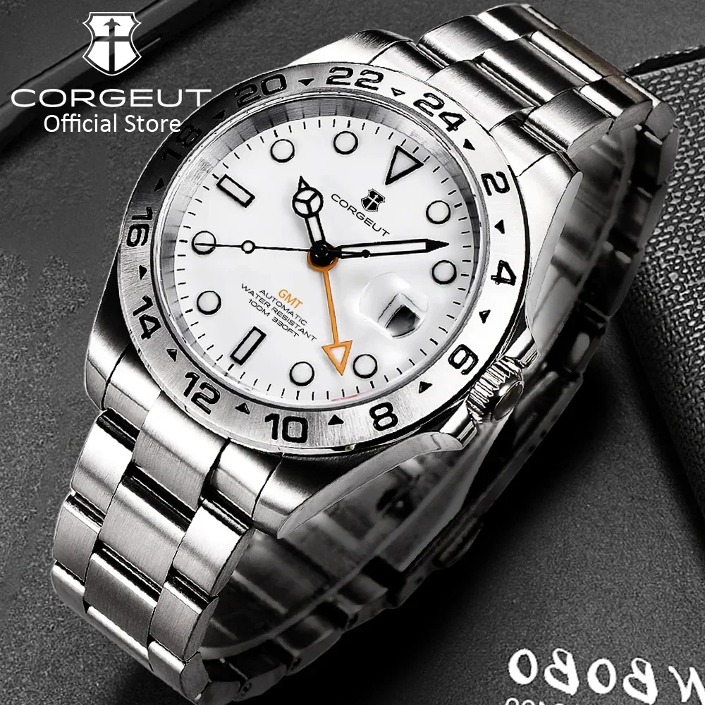 Corgeut NH34 GMT 39mm Luxur Mens Watches Automatic Mechanical Adventurer Stainless Steel Waterproof Sapphire Reloj Man for Watch