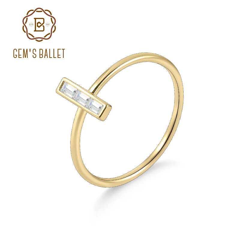 GEM'S BALLET  Unique Fashion Moissanite Rectangle Statement Band Ring 925 Sterling Silver  Baguette Bar Ring Gift For Her