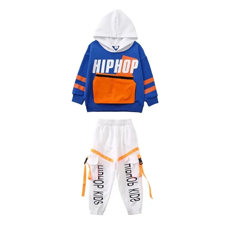 Boys Hip Hop Contrast Hoodies Cargo Pants Clothes Set Girls Patchwork Sweatshirt Street Dance Kids Streetwear Child Jazz Costume