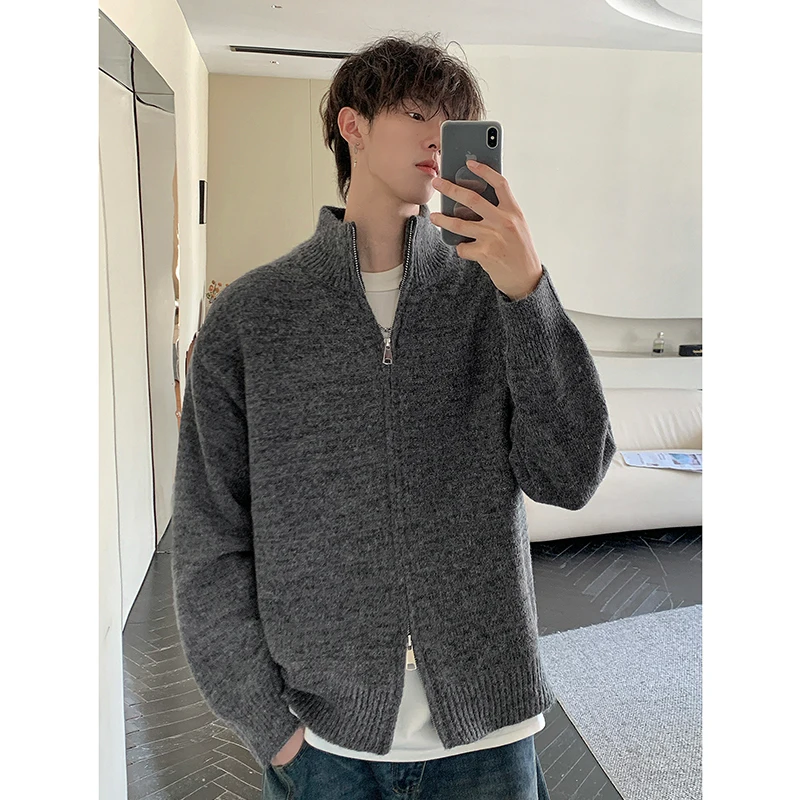

American-Style Double Zipper Knitted Cardigan | Streetwear-Inspired Sweater Jacket for Couples