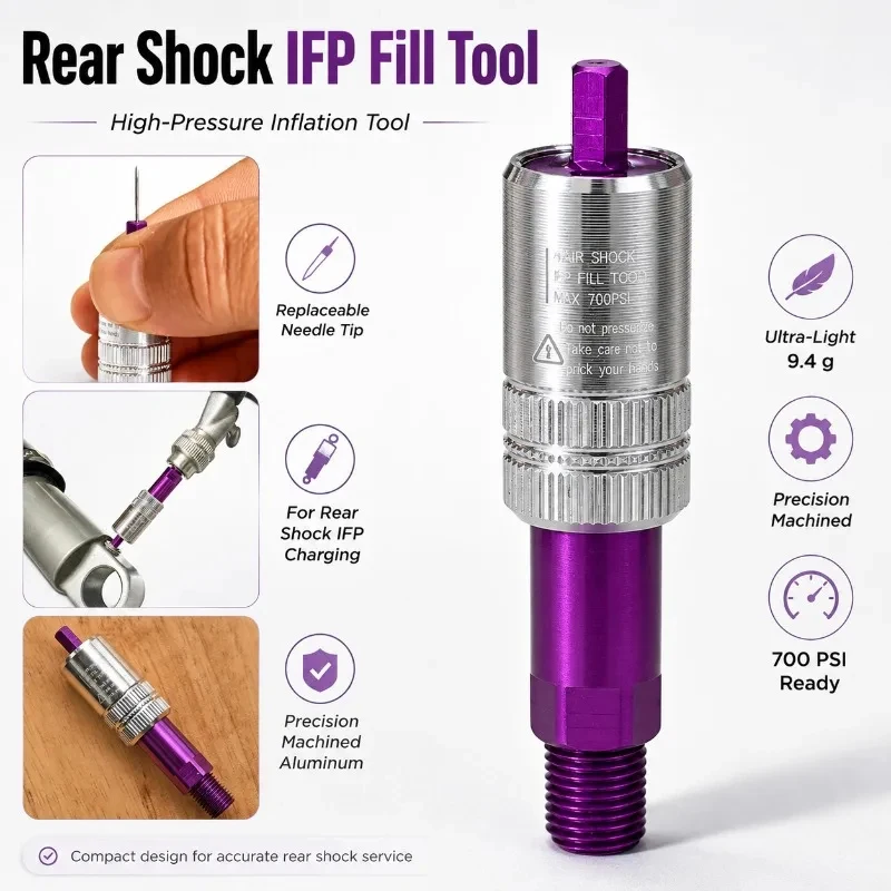 For FOXRP2/RP23 CCDB X-Fusion Bike Rear Shock IFP Fill Tool Charging Adapter Needle 700PSI Max Zero Loss with Rubbers Cover