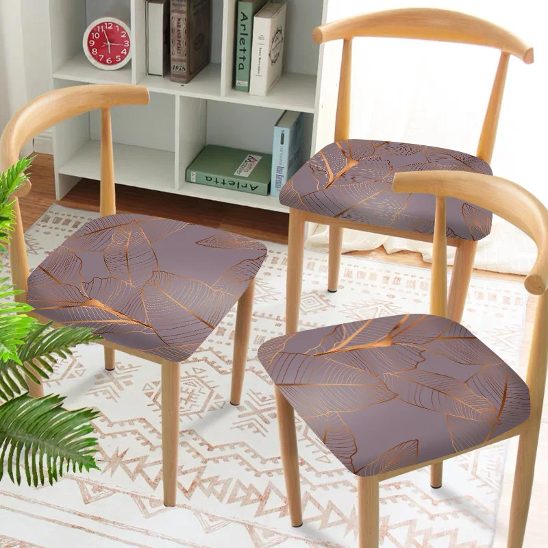 2/4/6pcs Chair Seat Slipcover,Luxury Gold Leaf Line Art Print Chair Slipcover for Home Decor