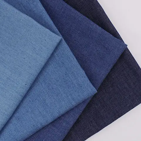 145cm Cotton Denim Fabric Blue Washed Micro Elastic Breathable per Yard for Shirt Apparel Bags Cushion Quilting Sewing Supplies