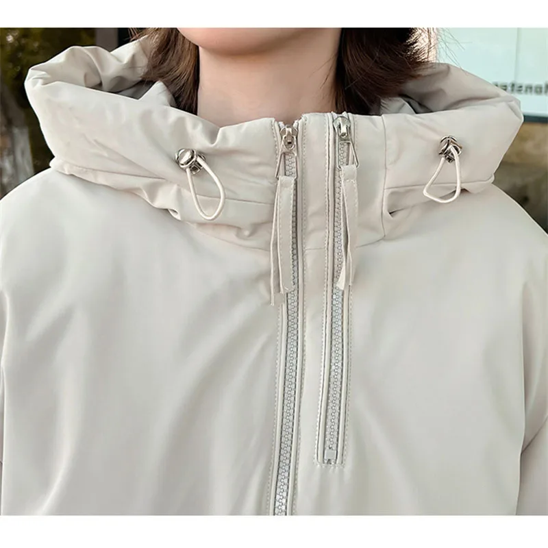 Cor sólida para baixo algodão acolchoado jaquetas 2025 moda nova outono inverno solto feminino curto parka casacos manga longa com capuz outwear