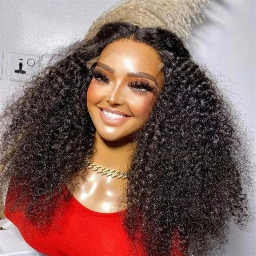 

Glueless 180Density Natural Black 26inch Long Kinky Curly Deep Lace Front Wig For Women With Baby Hair Preplucked Daily