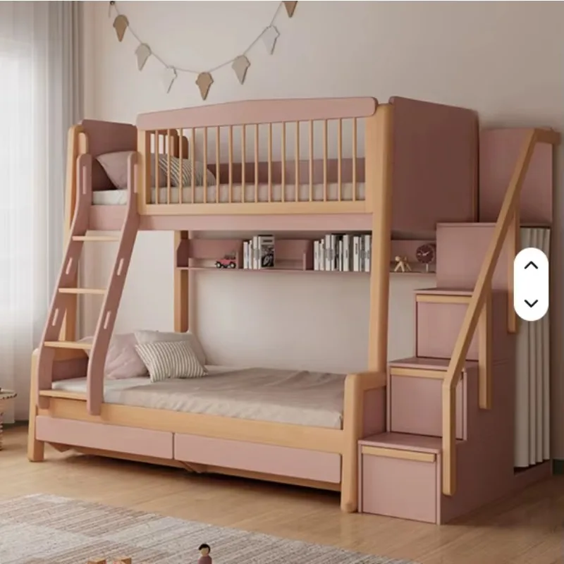 

Cheap Kids Bedroom Furniture Solid Wood Cartoon Bed Children Bunk Bed for Stair Storage Study Table With Slide