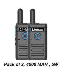 Lintom-walkie-talkie 2 piezas, Radio bidireccional recargable, UHF, 16 canales, para audífono (paquete de 2), 2024