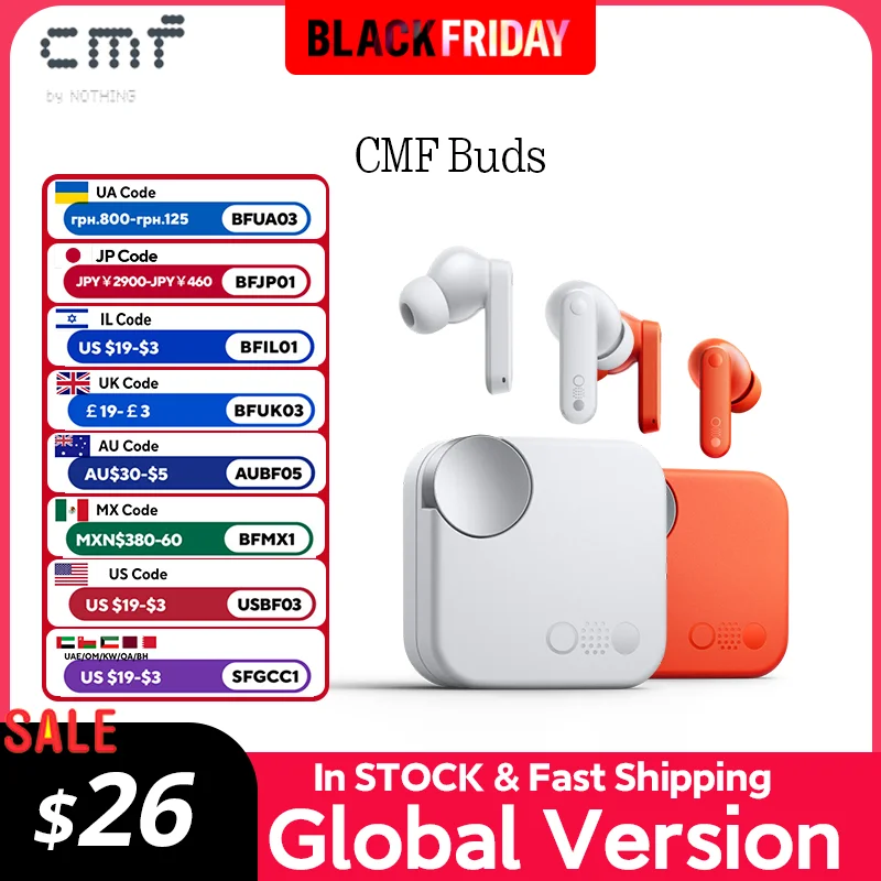 CMF by Nothing Buds avec suppression active du bruit ANC de 42 dB, mode transparent IP54, Bluetooth 5.3, version globale