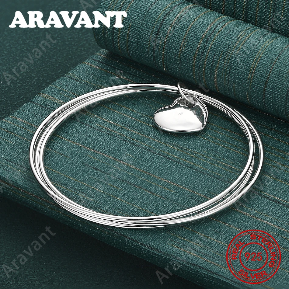925 Sterling Silver Three-Circle Heart Bangle - Exquisite And Adorable Wedding Party Jewelry For Women