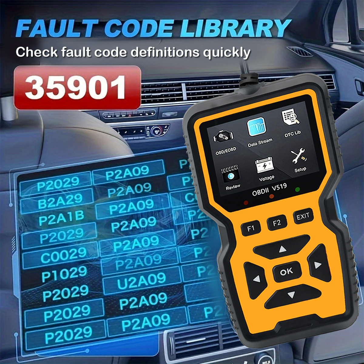 Car OBD2 Scanner Diagnostic Tool Code Reader, Car Voltage Tester Engine Fault Code Scanner, Charging Tester Diagnostic Tool V519